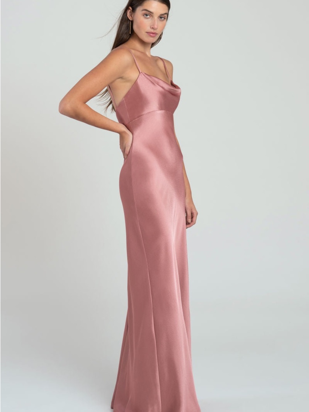 Jenny Yoo satin Cowl Neck Slip Dress in dusty Rose | Addison dress